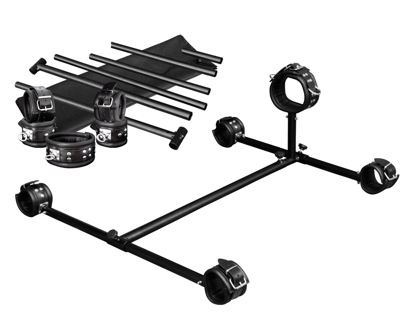 Metallpranger (pulverbeschichtet) mit Leder Hals/Hand/Fußfesseln